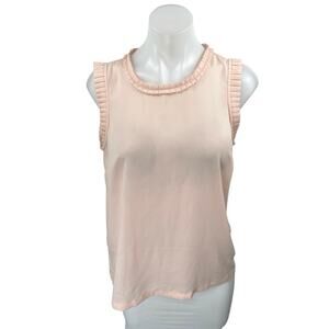 J.Crew Women Pink Sleeveless Ruffle Crew Neck Tie Back Tank Blouse Top Size 6